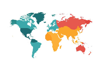 Obraz premium A colorful world map illustration viewed from directly above with diverse countries highlighted
