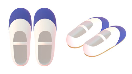 小学生や幼稚園児が履く青い上履きの3DCGイラスト。幼稚園や小学校、児童館などの男の子用の持ち物の挿絵素材