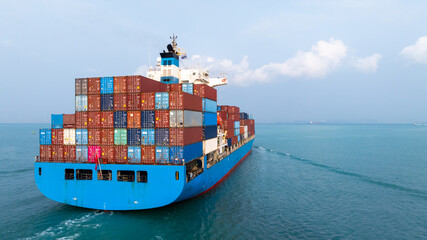 Aerial view container ship carrier container on sea, Global business logistics and Global trade...