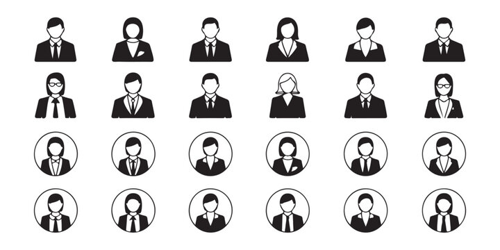 Set of male and female avatars with suit and tie in business formal attire, professional user icons