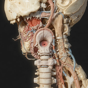 Larynx anatomy with trachea and sublingual bone illustration