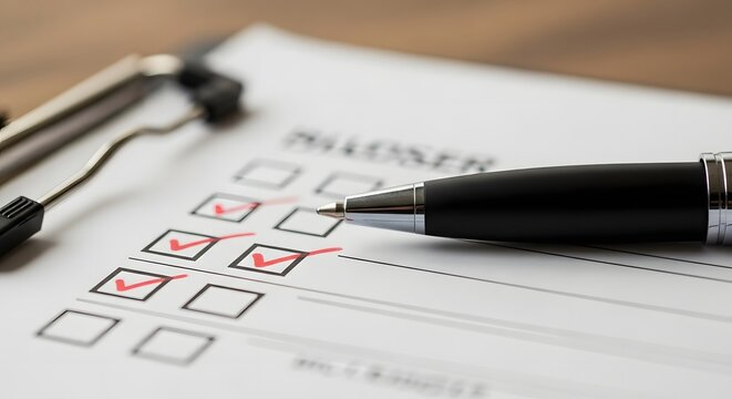Close up of a pen checking boxes on a survey or questionnaire form