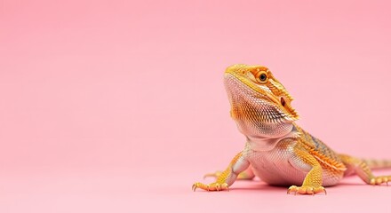 Obraz premium A vibrant bearded dragon on a pink background