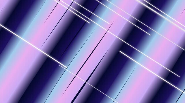 Futuristic 80s synthwave abstract background with diagonal glowing white laser lines crossing vibrant purple, indigo, and cyan gradient panels, creating a dynamic retro-futuristic dark design.