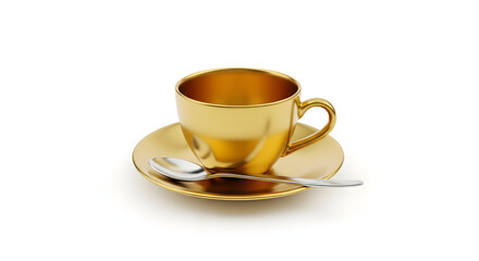 Obraz premium Elegant Gold Tea Cup with Matching Saucer and Spoon