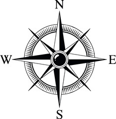 Black and White Compass Rose Vector for Navigation © Icons Queen