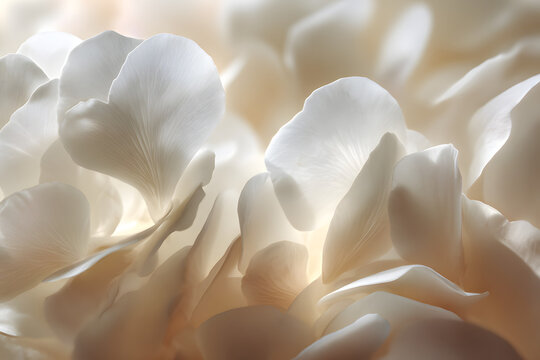 光に包まれた白い花びらの抽象背景｜Soft white petals abstract background