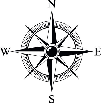 Black and White Compass Rose Vector for Navigation