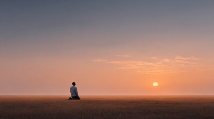 Fototapeta premium Christian prayer. Man on his knees praying on sunset