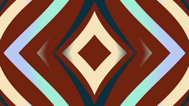 Dynamic symmetrical diamond abstract pattern featuring contrasting reddish-brown, turquoise, and periwinkle geometric shapes with subtle gradient lighting.