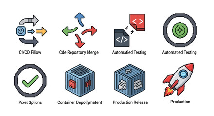 Modern Technology Icons for Software Development Lifecycle and Deployment Processes