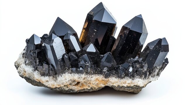 Mystical Smoky Quartz: A close-up view reveals a cluster of striking smoky quartz crystals, their dark, translucent forms radiating natural elegance.