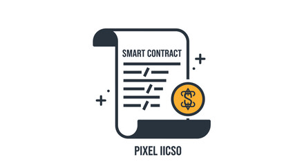 Smart Contract Icon representing blockchain technology, legal agreements, and financial transactions on a digital platform