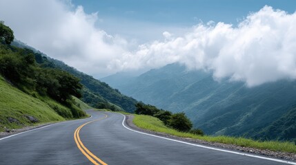 Beautiful curve asphalt road on the green mountain