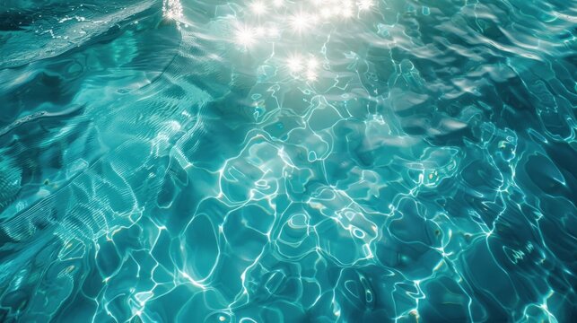 Close-up of sparkling clear blue-green water with bright sun reflections and ripples