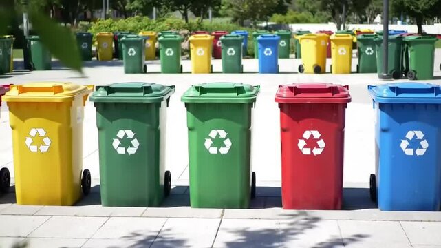 Colorful recycling bins outdoors