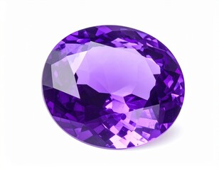 Fototapeta premium Vibrant purple amethyst gemstone featuring sparkling facets is presented isolated on a pure white background, emphasizing its brilliant cut and intrinsic beauty