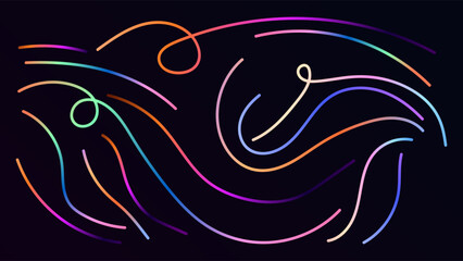 Fototapeta premium Abstract Dark Background With Spiral Ribbons Waves Organic Shapes Rainbow Gradient Lines Colorful Design Vector. Ideal for Social Media Posts, Website Banners, Presentations, Branding and Digital 