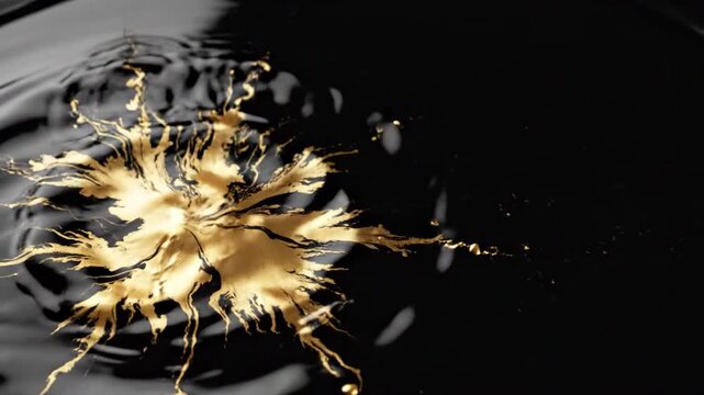 Elegant gold droplet hits dark surface with a dramatic splash effect