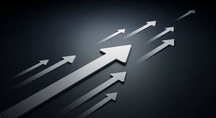 Group of white arrows pointing upwards on dark background