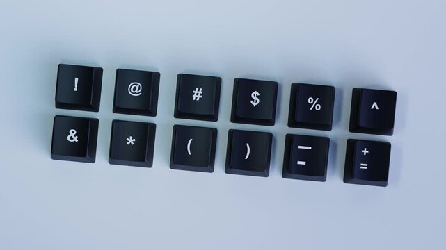 4K 3D Keyboard Symbols Keys Animation, Special Characters Typing Concept for Data Entry and Programming Workflow