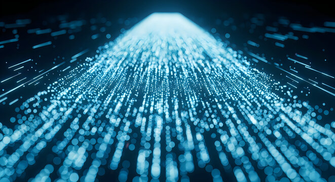 Abstract blue energy trails and particles in motion, digital futuristic background