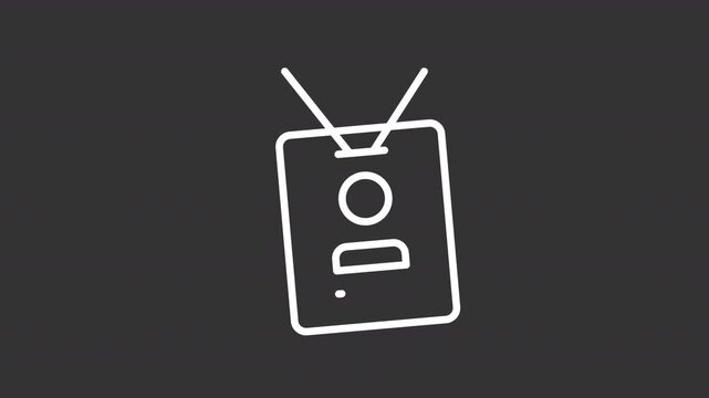 Employee badge ui icon white line animation. Essential customizable security tool. Access control ID. Personal pass animated user interface element on dark background. Transparent HD video