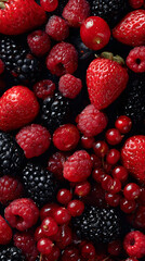 Top view of red and black fruits arranged on flat surface in bold minimal composition