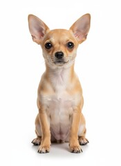 Fototapeta premium A playful French Bulldog puppy sitting upright with large ears on a plain background from a front viewpoint