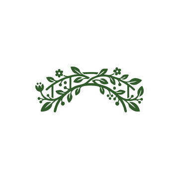Eco-friendly arch or bridge silhouette illustration with decorative floral and leaf patterns, sustainable infrastructure and nature concept isolated on white background.