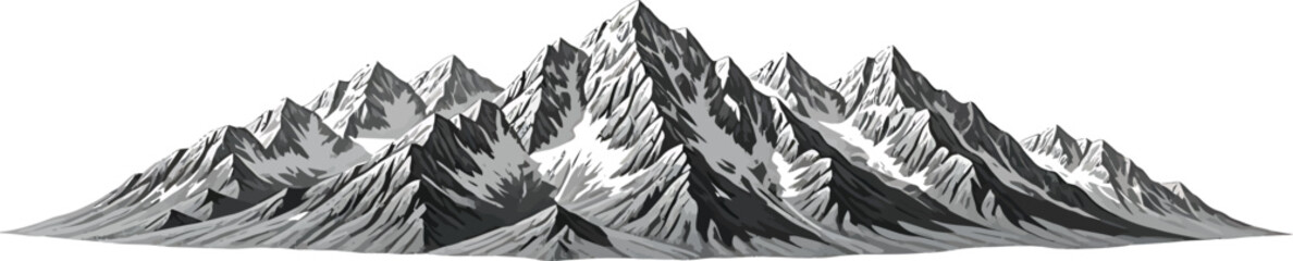 Gray Mountain Range Isolated on White Background