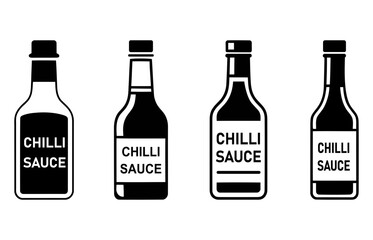 Bottles of chilli sauce in black and white illustration. bottle of chilli sauce vector set