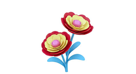 Two Stylized Red and Yellow Paper Flowers