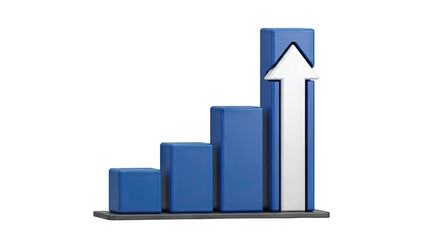 3D Bar Chart with Upward Arrow Indicating Growth