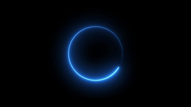 cyan circle glow border, alpha channel, seamless loop, abstract glowing neon line cyan color circular lens animation neon light on black background, vertical design