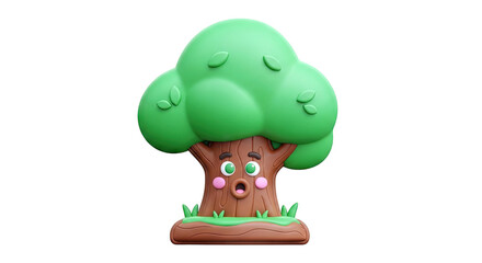 Surprised Cartoon Tree Character with Googly Eyes