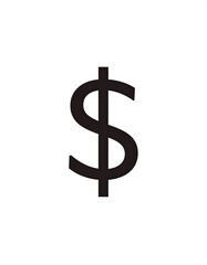 Stylized dollar sign black currency symbol, simple, on a white background