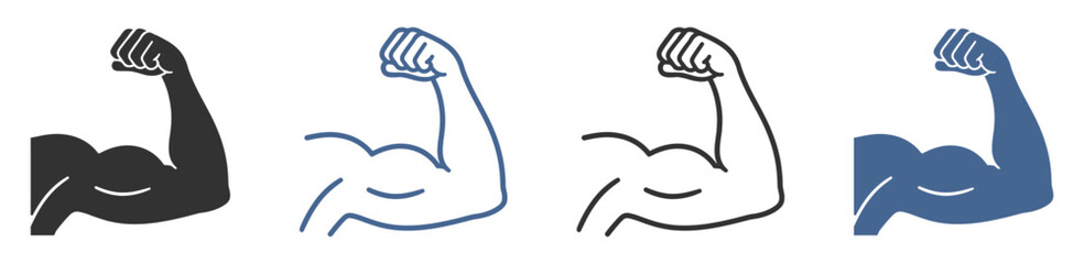 Plakat Strong arm muscle flex icon, biceps strength fitness bodybuilding symbol vector illustration isolated on transparent background