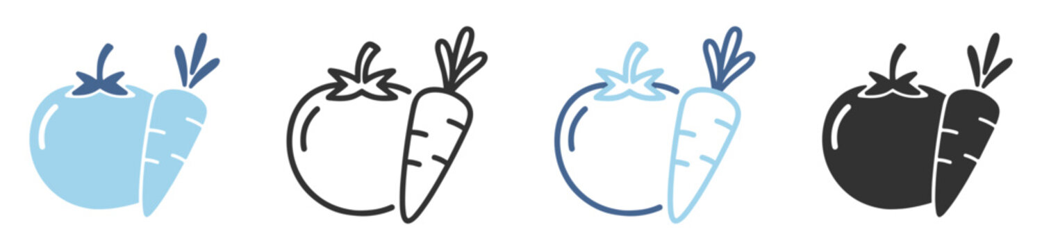 Tomato and carrot icon, fresh organic vegetable food vector illustration isolated on transparent background