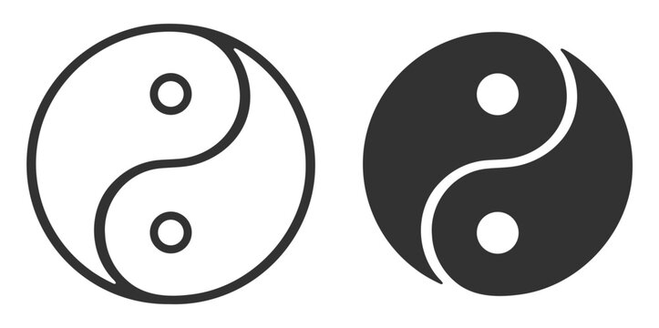 Yin yang taiji symbol, balance and harmony philosophy outline and silhouette icon isolated on transparent background