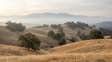 Fototapeta premium “Misty Layered Hills Landscape with Soft Atmospheric Depth”