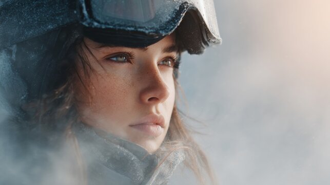 AI generative image of serious mature woman in ski
