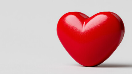 Fototapeta premium Single red heart-shaped pill standing upright on edge, stark white background, long soft shadow, symbolic lighting