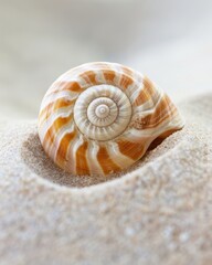 Shell resting on sand at a beach during daytime hours