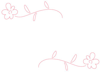 手書き風のピンクのお花フレーム・優しくかわいらしい植物の装飾枠・春のメッセージカード用背景