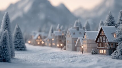 Fototapeta premium A snow-covered winter wonderland with a charming