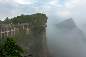 Tianmen Mountain Cliff Walkway in Mist, China