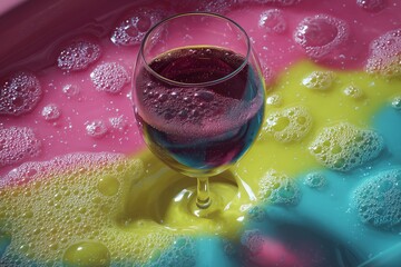 Floating Wine Glass in Neon Bathtub