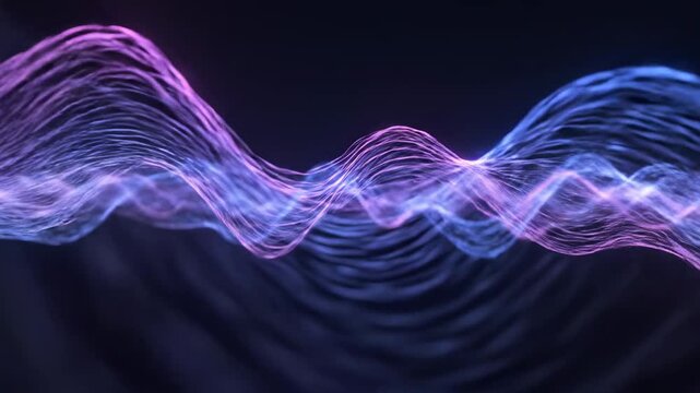Vibrant Purple Blue Waves on Black Background.