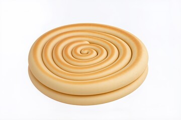 3D flat render of Chinese scallion pancake, simplified round layered shape, light golden tone, minimal detail, smooth clay-style finish, isolated white background